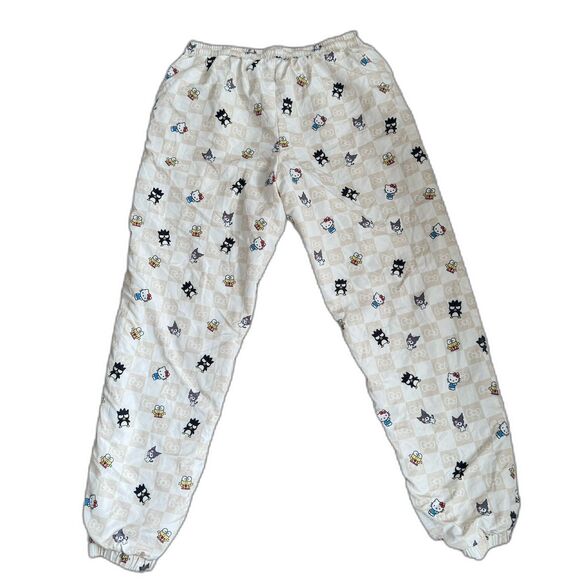 Hello Kitty Cream Checkered Puffer Jogger Pants Hello Kitty Character Pants Sz S - Picture 2 of 5